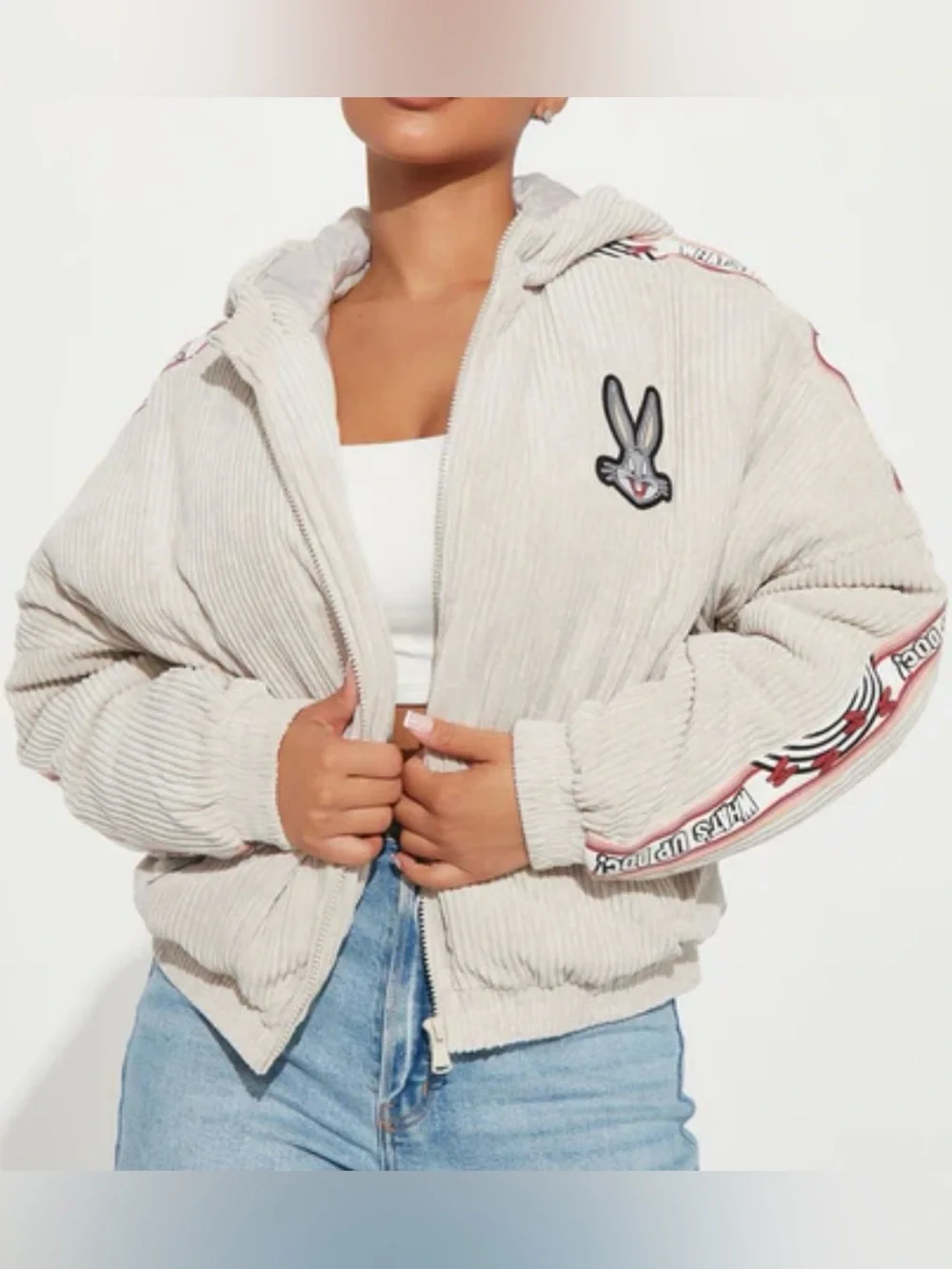 Looney Tunes Corduroy Hoodie Puffer Jacket